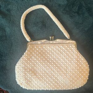 Vintage Beaded Purse Hand Made In Hong Kong Ivory